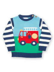 Kite - Boys organic fire engine jumper - Intarsia design - Midweight knitwear