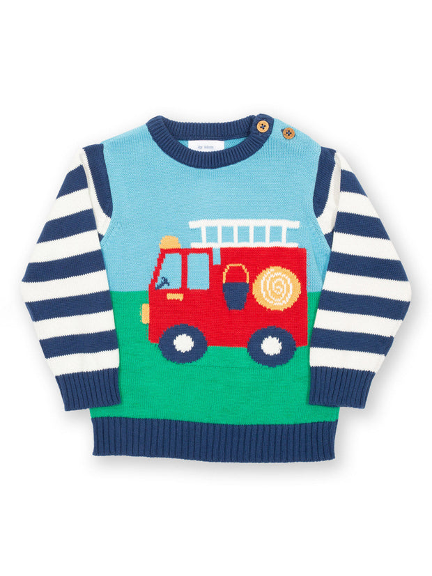 Kite - Boys organic fire engine jumper - Intarsia design - Midweight knitwear
