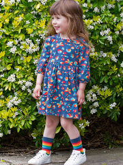 Kite - Girls organic garden treasure dress navy blue - 3/4 length sleeves