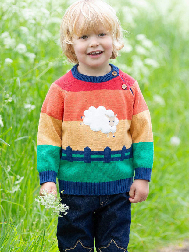 Kite - Boys organic sunset sheep jumper rainbow - Appliqué design - Midweight knitwear