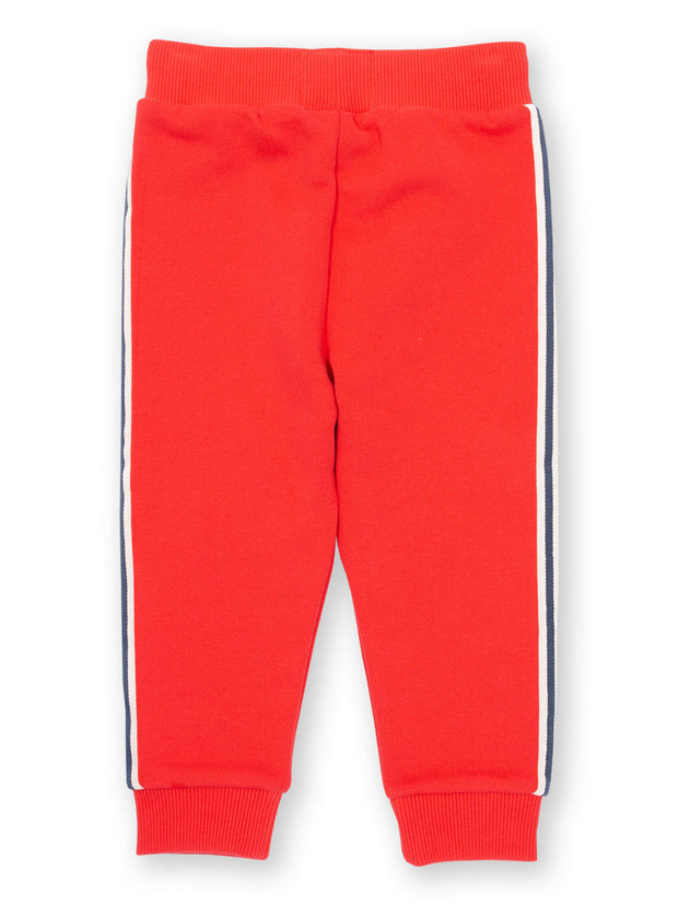 Kite - Boys organic side stripe joggers red - Brush back sweat fabric - Elasticated waistband with adjustable ties