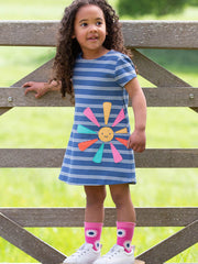 Kite - Girls organic smiley sun dress navy blue - Appliqué design - Short sleeves with gathers