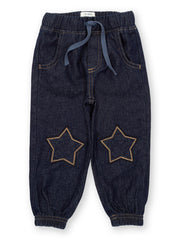 Kite - Boys organic star denim joggers navy blue - Elasticated waistband with adjustable ties