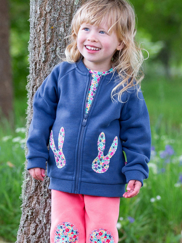Kite - Girls organic bunny time zippy - Appliqué design - Zip through with Kite zipper pull