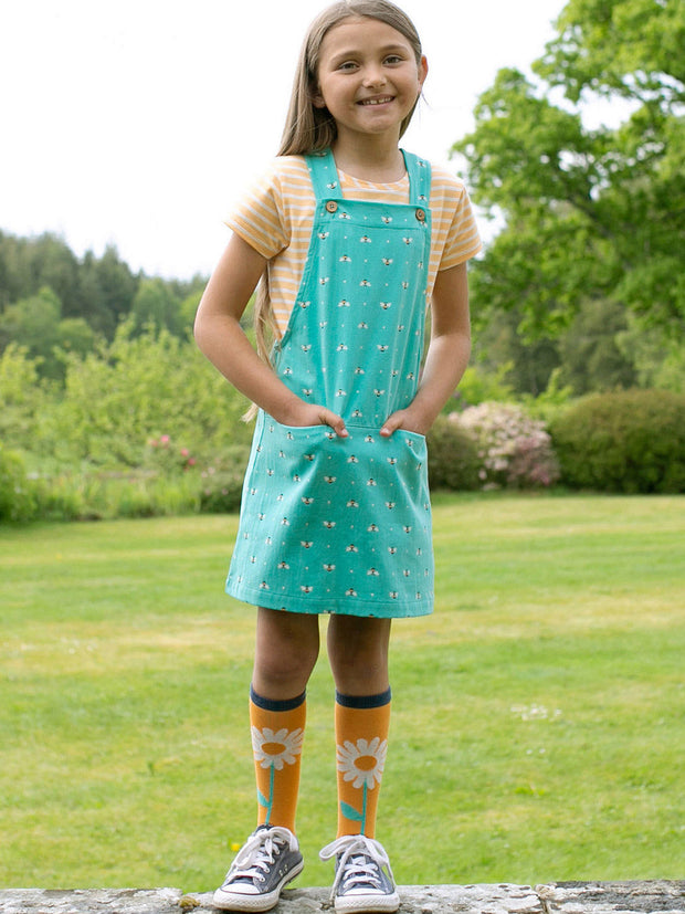 Kite - Girls organic queen bee pinafore green - Adjustable straps with coconut buttons