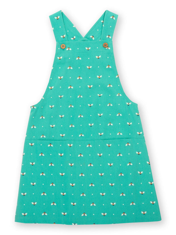 Kite - Girls organic queen bee pinafore green - Adjustable straps with coconut buttons