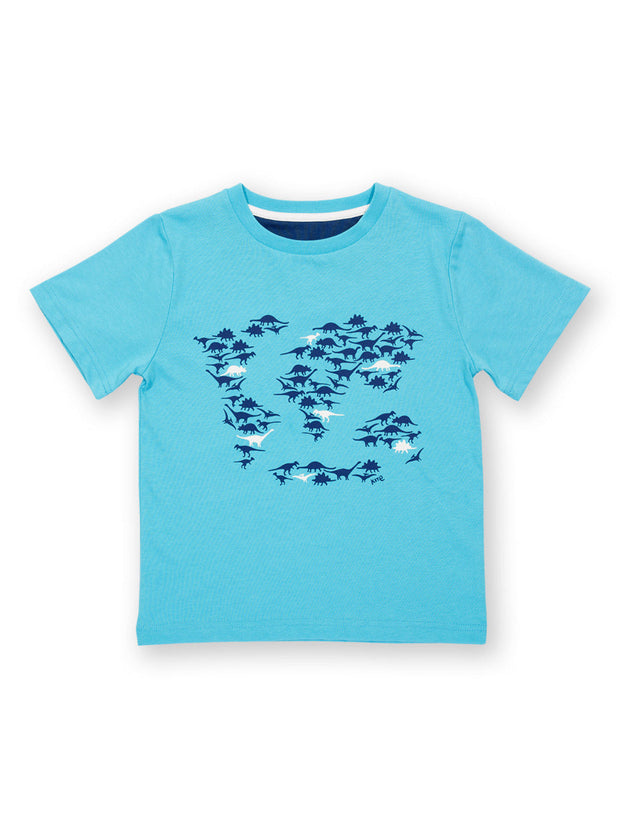 Kite - Boys organic dino world t-shirt blue - Placement print - Short sleeved