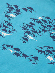 Kite - Boys organic dino world t-shirt blue - Placement print - Short sleeved