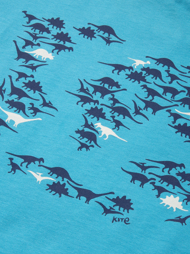 Kite - Boys organic dino world t-shirt blue - Placement print - Short sleeved