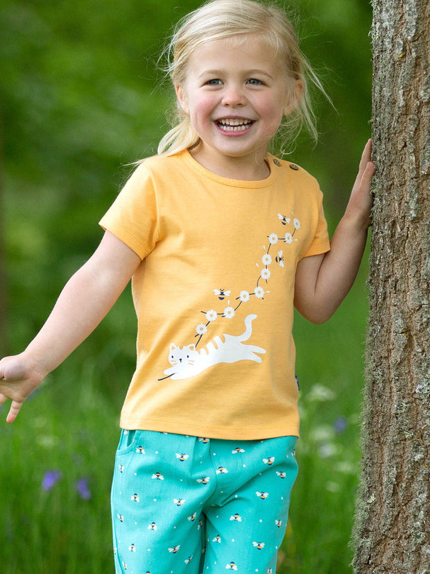 Kite - Girls organic kitty cat t-shirt yellow - Placement print - Short sleeved