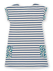Kite - Girls organic Durdle Door dress - Yarn dyed stripe - Short sleeves with contrast daisy fields turn ups