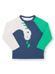 Kite - Boys organic dino munch t-shirt navy blue - Appliqué design - Long sleeved