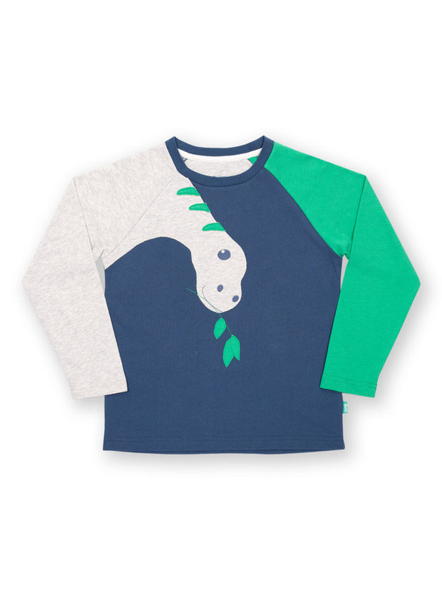 Kite - Boys organic dino munch t-shirt navy blue - Appliqué design - Long sleeved