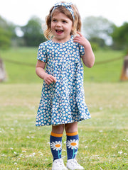 Kite - Girls organic daisy fields dress - Short sleeves with gathers