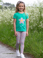 Kite - Girls organic flower t-shirt green - Appliqué design - Short sleeved