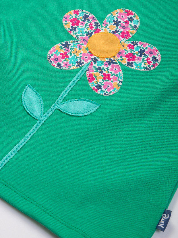 Kite - Girls organic flower t-shirt green - Appliqué design - Short sleeved