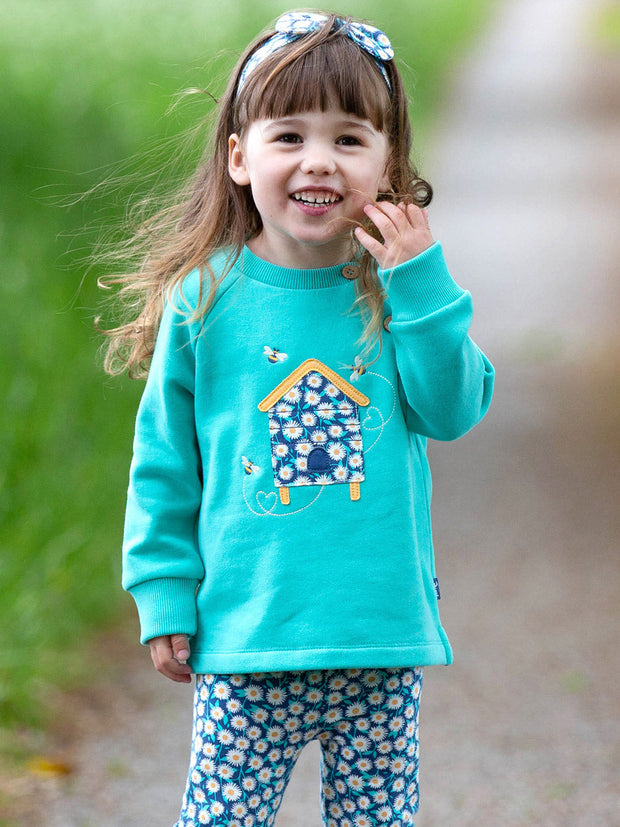 Kite - Girls organic beehive sweatshirt green - Appliqué design - Ribbed neckline and cuffs