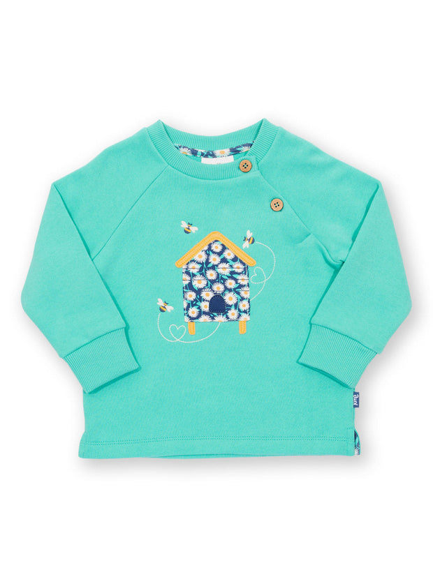 Kite - Girls organic beehive sweatshirt green - Appliqué design - Ribbed neckline and cuffs
