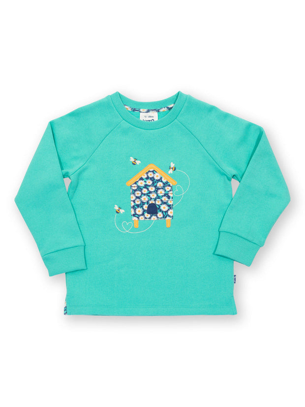 Kite - Girls organic beehive sweatshirt green - Appliqué design - Ribbed neckline and cuffs