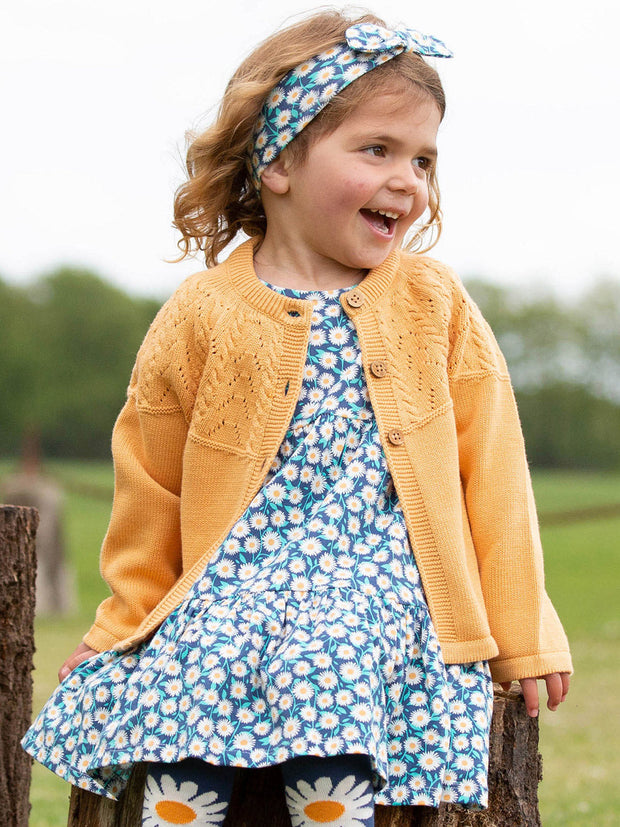 Kite - Girls organic together cardi yellow - Stitch interest yoke design - Midweight knitwear