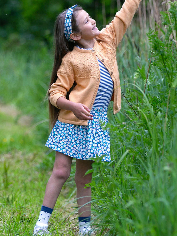 Kite - Girls organic together cardi yellow - Stitch interest yoke design - Midweight knitwear