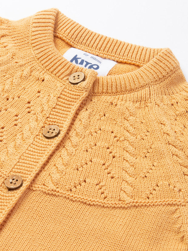 Kite - Girls organic together cardi yellow - Stitch interest yoke design - Midweight knitwear