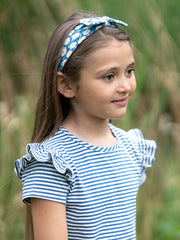 Kite - Girls organic flutterby t-shirt navy - Yarn dyed stripe - Short sleeves with frill detail