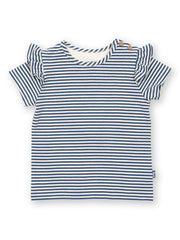 Kite - Girls organic flutterby t-shirt navy - Yarn dyed stripe - Short sleeves with frill detail
