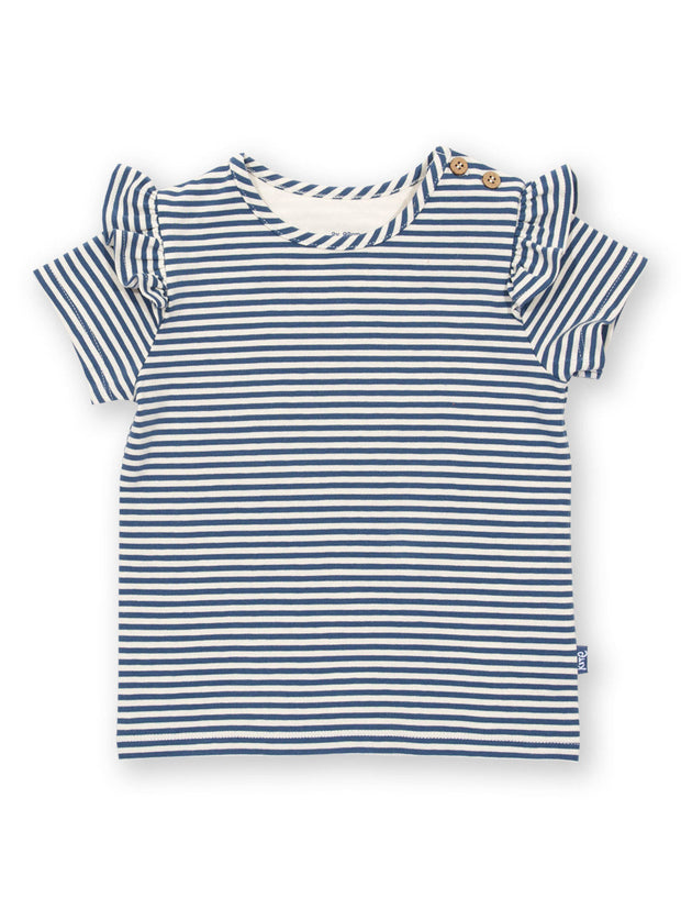 Kite - Girls organic flutterby t-shirt navy - Yarn dyed stripe - Short sleeves with frill detail