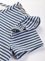 Kite - Girls organic flutterby t-shirt navy - Yarn dyed stripe - Short sleeves with frill detail