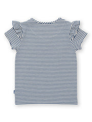 Kite - Girls organic flutterby t-shirt navy - Yarn dyed stripe - Short sleeves with frill detail