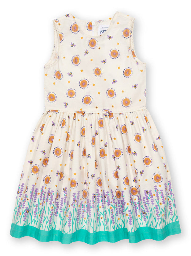 Kite - Girls organic lavender love dress cream - Border print - Sleeveless