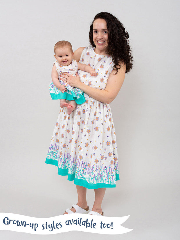 Kite - Girls organic lavender love dress cream - Border print - Sleeveless