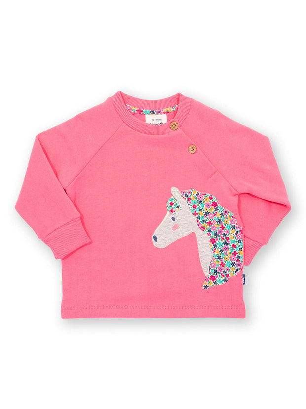 Kite - Girls organic pony sweatshirt pink - Appliqué design - Ribbed neckline and cuffs