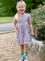 Kite - Girls organic petal perfume pocket dress - Short sleeves with gathers