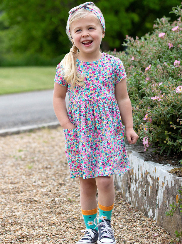 Kite - Girls organic petal perfume pocket dress - Short sleeves with gathers