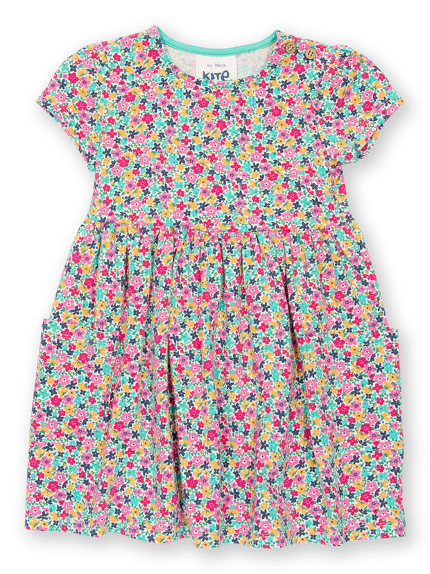 Kite - Girls organic petal perfume pocket dress - Short sleeves with gathers