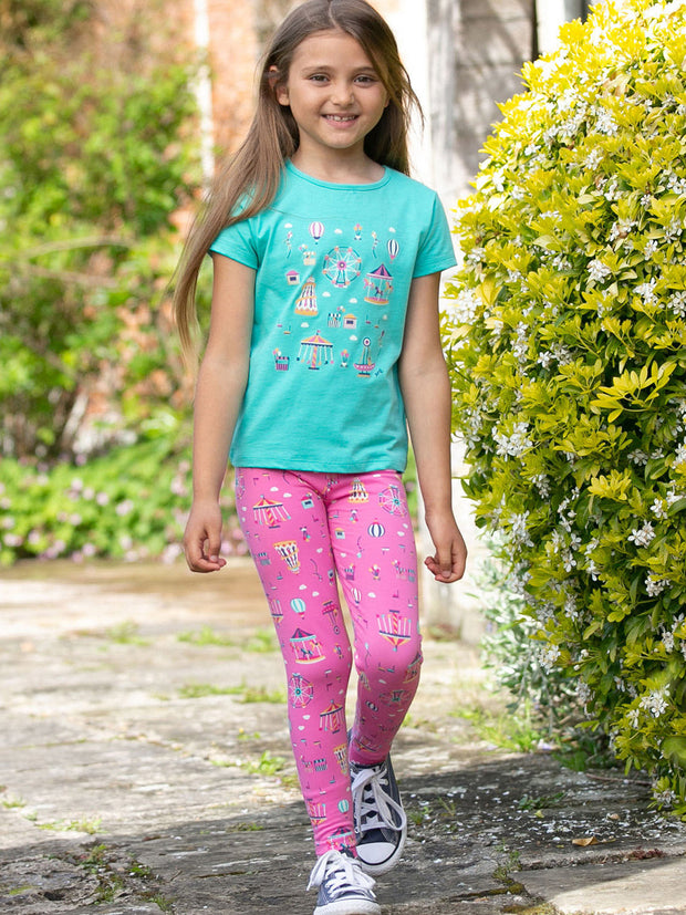 Kite - Girls organic fun fair leggings pink - Elasticated waistband