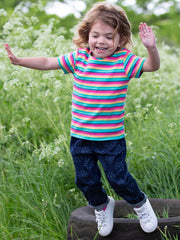 Kite - Girls organic rainbow t-shirt - Yarn dyed stripe - Short sleeved