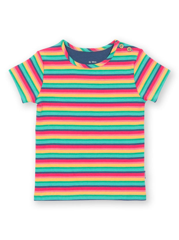 Kite - Girls organic rainbow t-shirt - Yarn dyed stripe - Short sleeved
