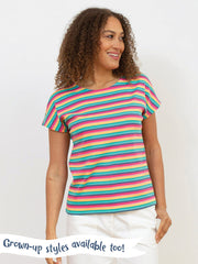 Kite - Girls organic rainbow t-shirt - Yarn dyed stripe - Short sleeved