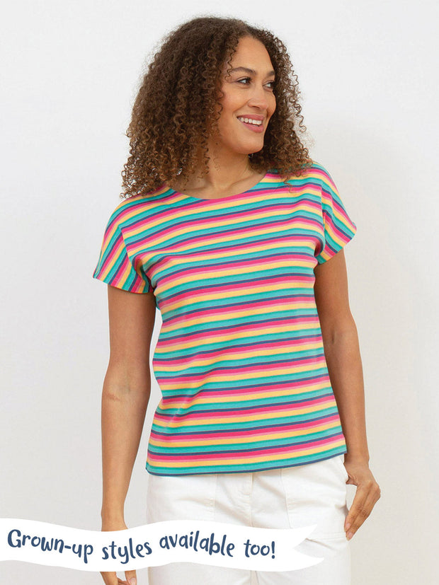 Kite - Girls organic rainbow t-shirt - Yarn dyed stripe - Short sleeved