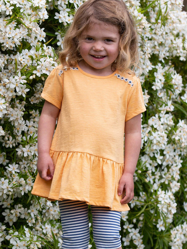 Kite - Girls organic easy breezy tunic yellow - Daisy trim at shoulder - Short sleeved