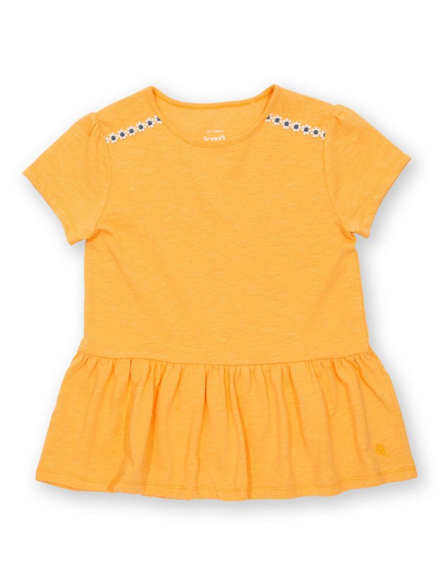 Kite - Girls organic easy breezy tunic yellow - Daisy trim at shoulder - Short sleeved