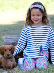 Kite - Girls organic daxie dog top navy blue - Appliqué design - Long sleeved