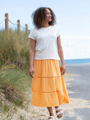 Kite - Womens organic Chickerell tiered muslin skirt yellow - Mid-calf length
