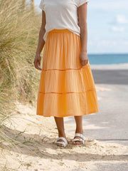 Kite - Womens organic Chickerell tiered muslin skirt yellow - Mid-calf length