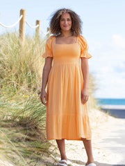 Kite - Womens organic Hartgrove muslin dress yellow - Mid-calf length