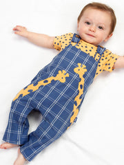 Kite - Baby organic giraffy dungarees navy blue - Appliqué design - Adjustable straps with coconut buttons