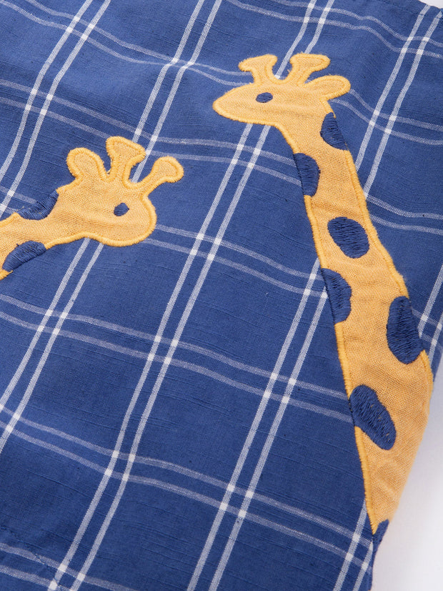 Kite - Baby organic giraffy dungarees navy blue - Appliqué design - Adjustable straps with coconut buttons